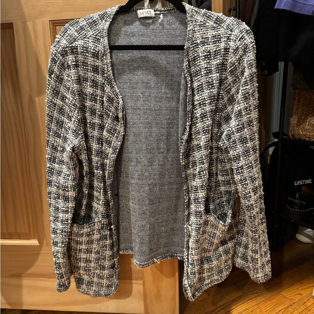 LESET Black and White Plaid Cardigan